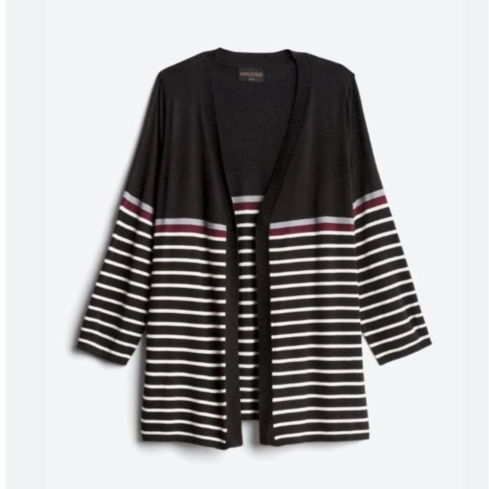 NWOT Absolutely Creative Open Cardigan Black/White Striped Plus Size Knit
